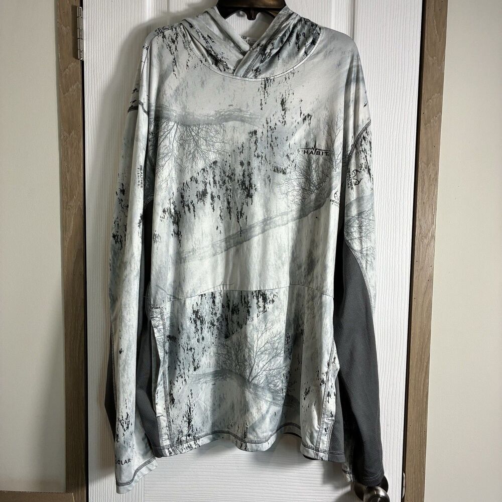 Habit Mans Shirt XL Fishing Hoodie Dry fit Solar Factor Long Sleeve Gray Camo